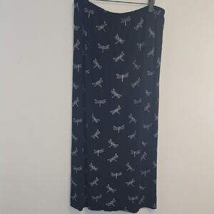 Vintage Plus Size Navy Blue Dragonfly Print Maxi Skirt